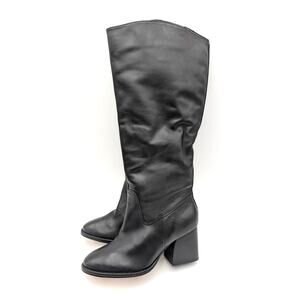 Vince Camuto Leila Leather Wide Calf Tall Boots Women's Black Size US6.5W EU37